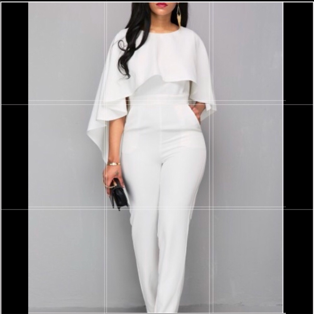 Zipper closure V Back White Cloak Jumpsuit